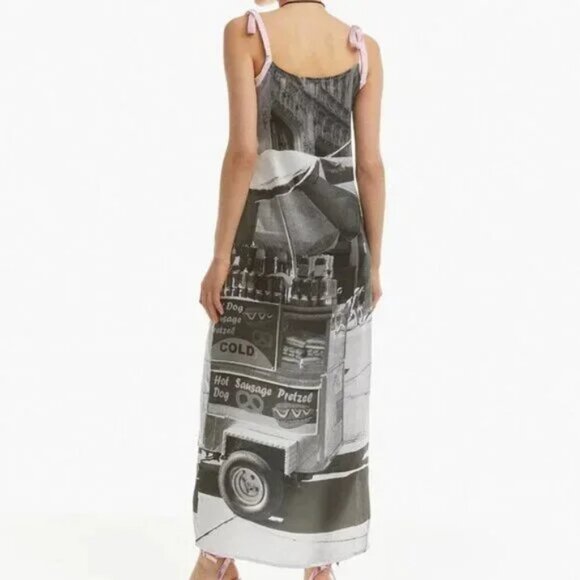 NWT Basic Pleasure Mode Bowtie City Print Satiny Maxi Dress - Picture 3 of 3